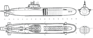 Schemat okrętu podwodnego typy TYPHOON.